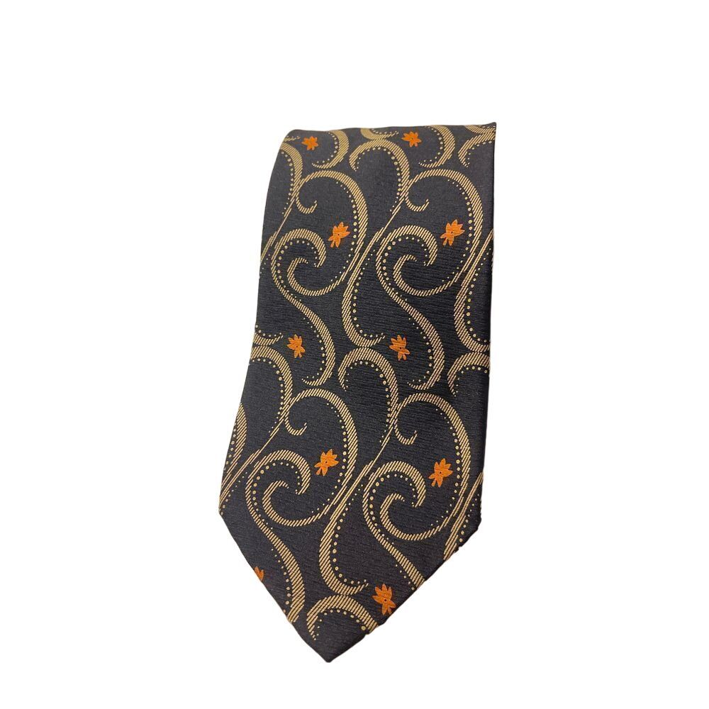 Giorgio Armani Cravatte Silk Tie Navy Blue Gold Orange Swirl Pattern‎ Z-4
